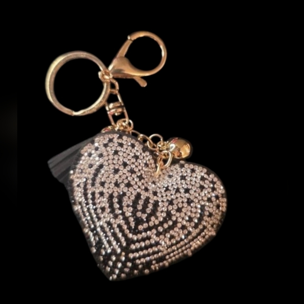 Sparkly Rhinestone Heart Keychain – Glam Bag Charm